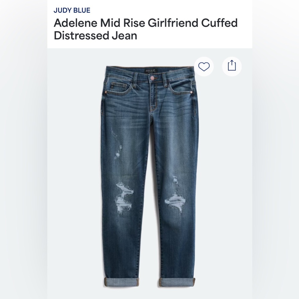 Judy Blue Mid Rise Distressed Girlfriend Jean
